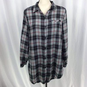 Boston Traders Top Womens Size Medium Black Plaid Long Sleeve Button Down